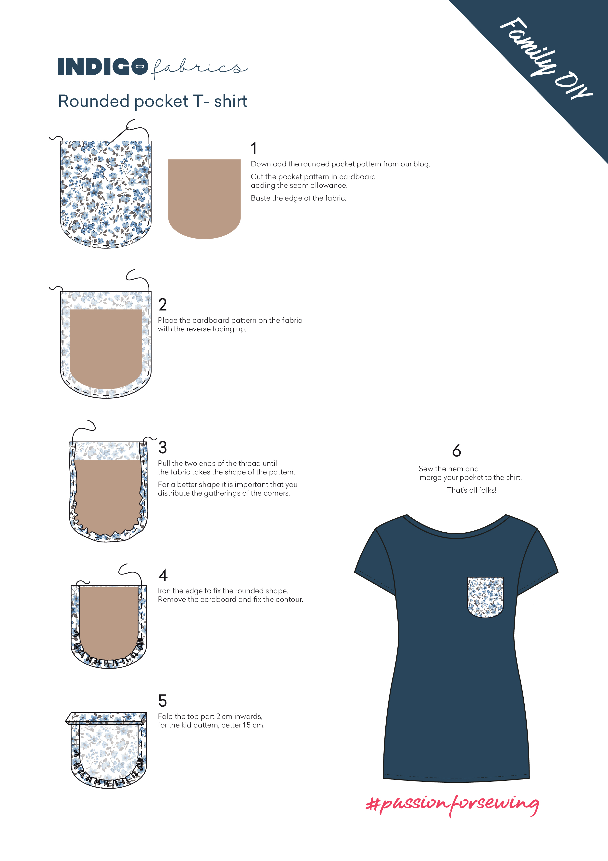 How to Sew a Rounded Pocket to a T-Shirt Step by Step